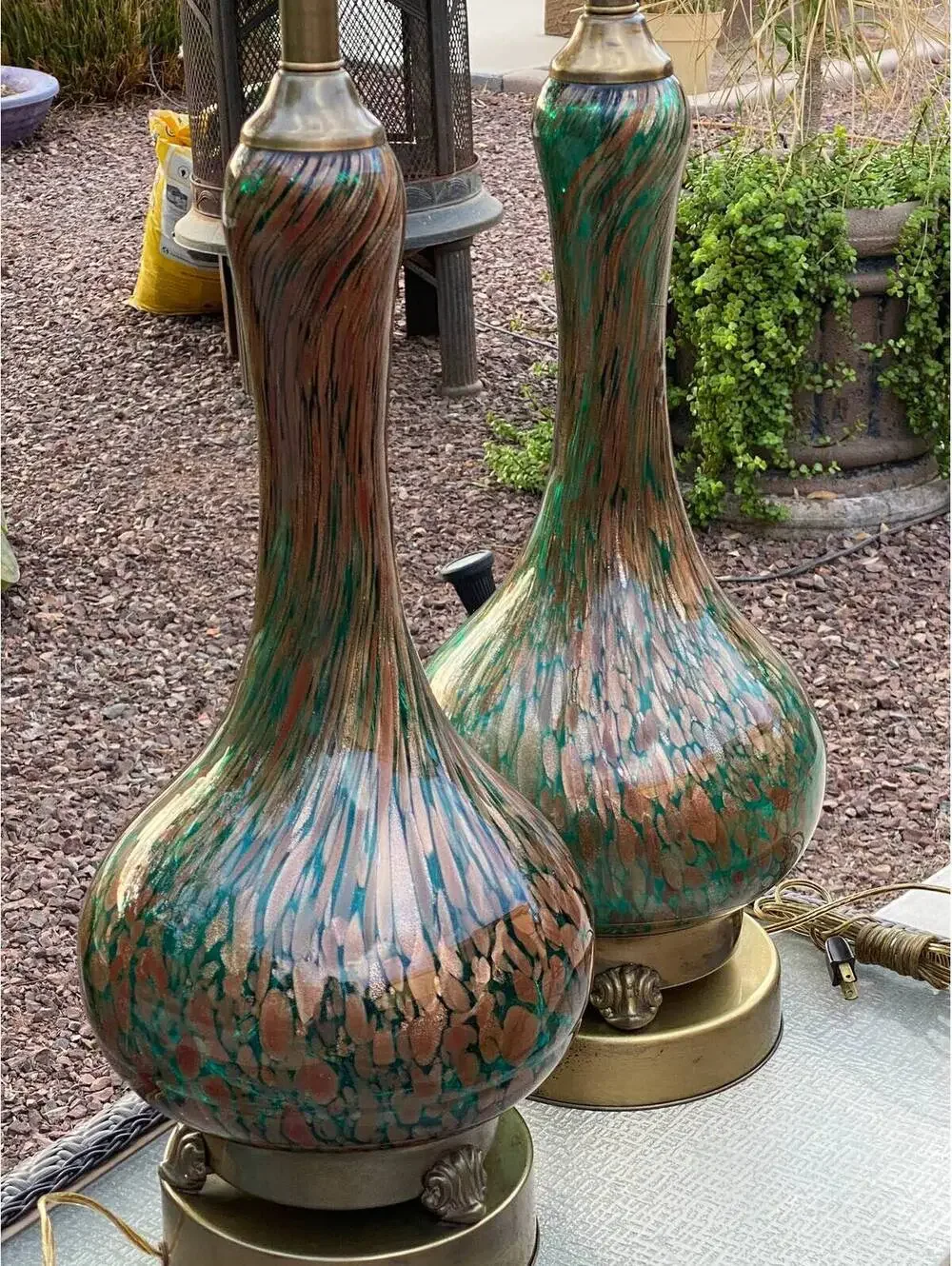 MCM Italy Fratelli Toso Murano Copper Aventurine Lamps Italy